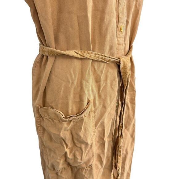 Caslon Button Down Womens Orange Tencel Soft Belted Midi Short Sleeve Dress sz M - Picture 3 of 16